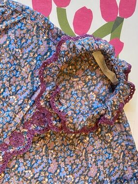 Vanessa Bruno Floral Blouse with Purple Lace Trim